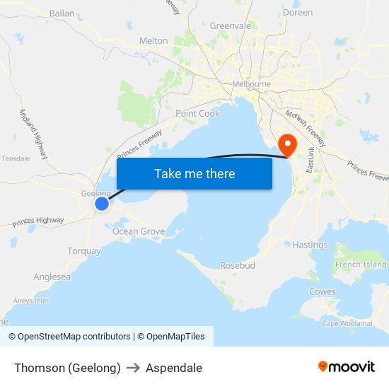 Thomson (Geelong) to Aspendale map