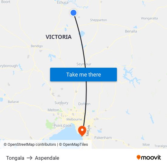 Tongala to Aspendale map