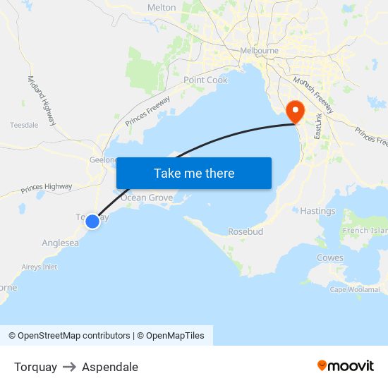 Torquay to Aspendale map