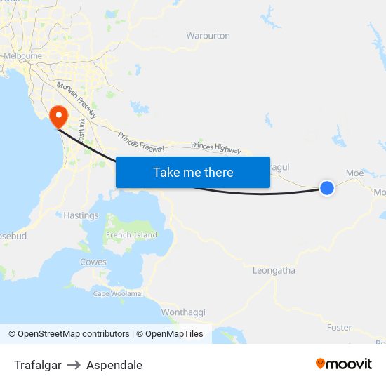 Trafalgar to Aspendale map