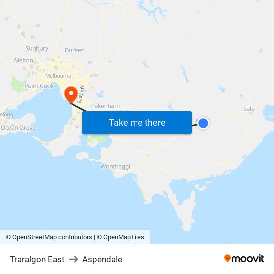 Traralgon East to Aspendale map