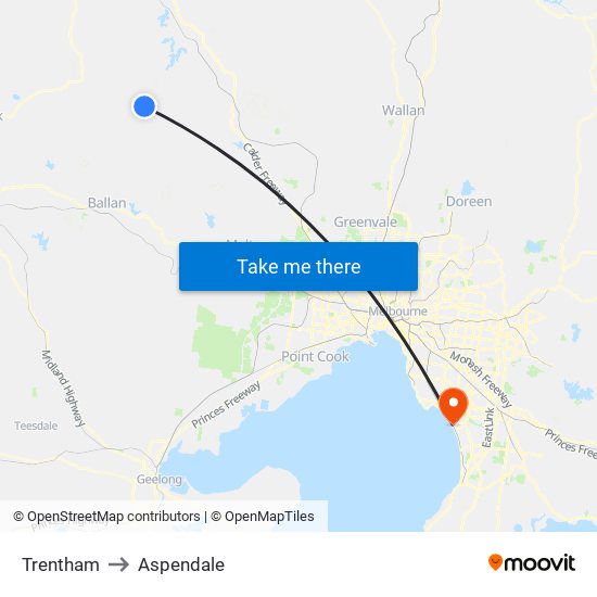 Trentham to Aspendale map