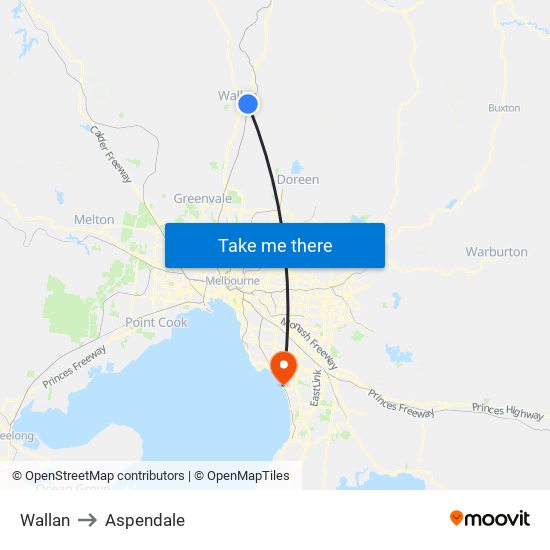 Wallan to Aspendale map