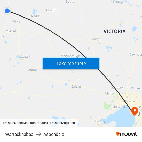 Warracknabeal to Aspendale map