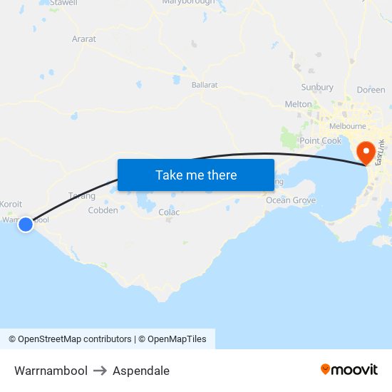 Warrnambool to Aspendale map