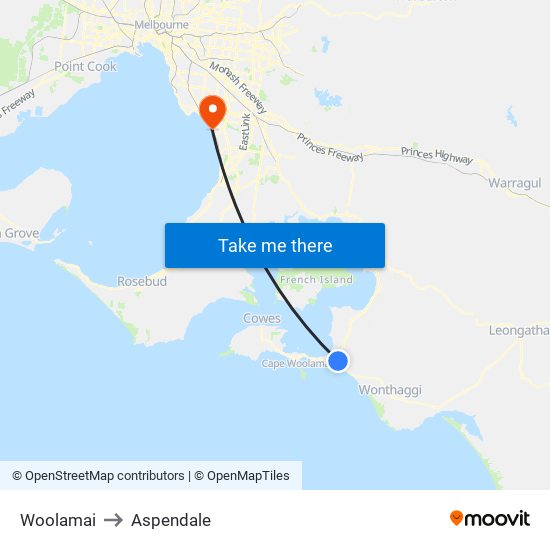 Woolamai to Aspendale map