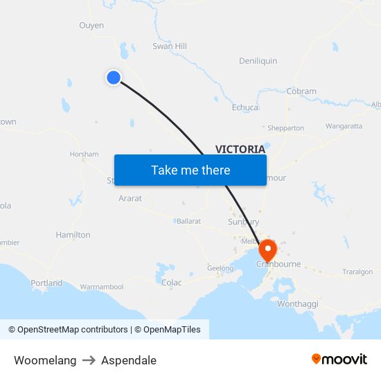 Woomelang to Aspendale map