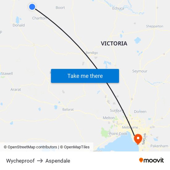 Wycheproof to Aspendale map