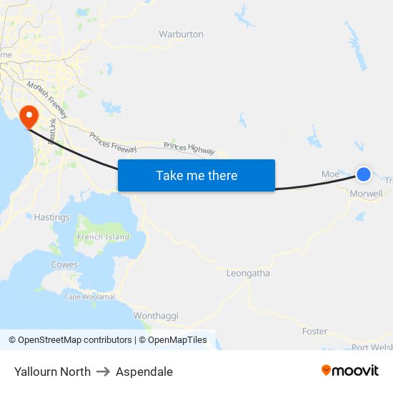 Yallourn North to Aspendale map