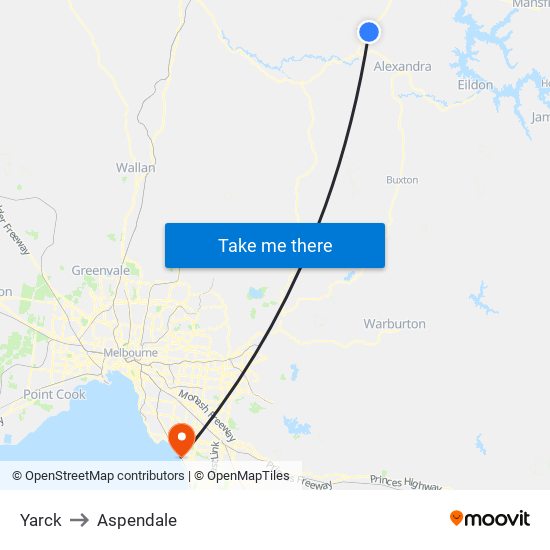 Yarck to Aspendale map
