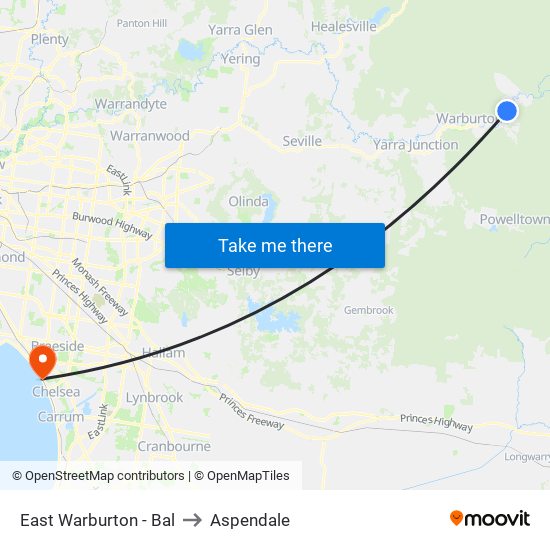 East Warburton - Bal to Aspendale map