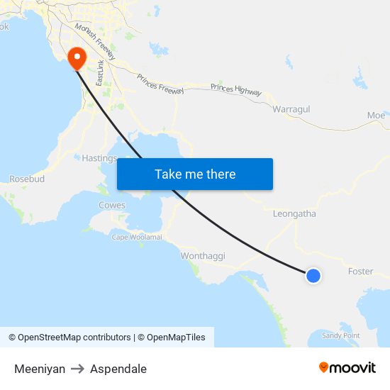 Meeniyan to Aspendale map