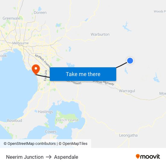 Neerim Junction to Aspendale map