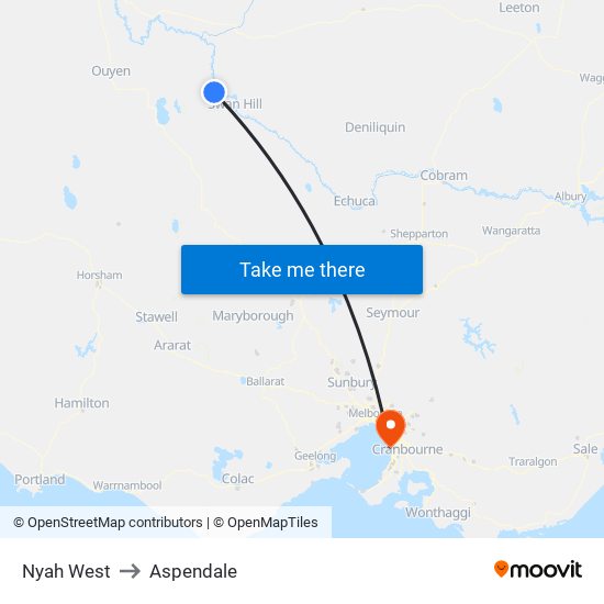 Nyah West to Aspendale map