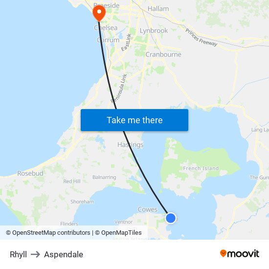 Rhyll to Aspendale map