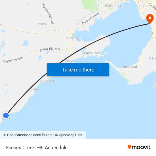 Skenes Creek to Aspendale map