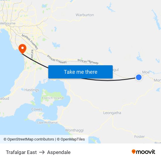 Trafalgar East to Aspendale map