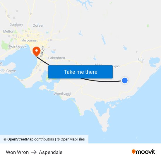 Won Wron to Aspendale map
