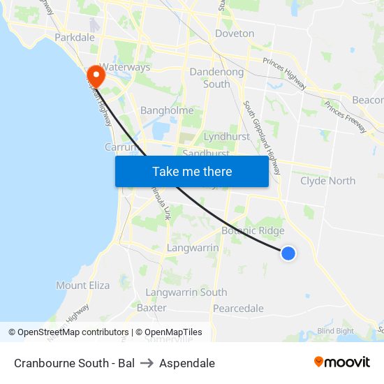 Cranbourne South - Bal to Aspendale map