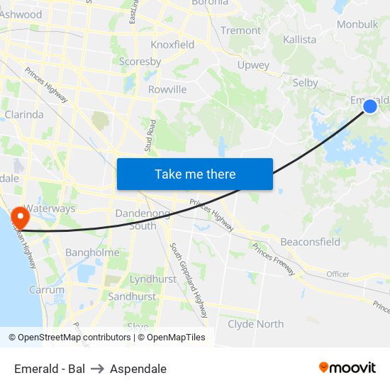 Emerald - Bal to Aspendale map