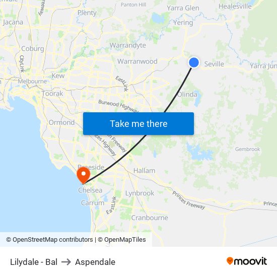 Lilydale - Bal to Aspendale map