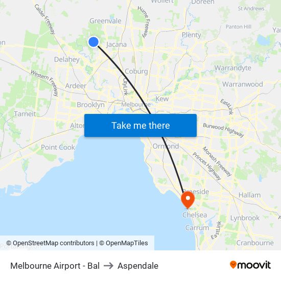 Melbourne Airport - Bal to Aspendale map