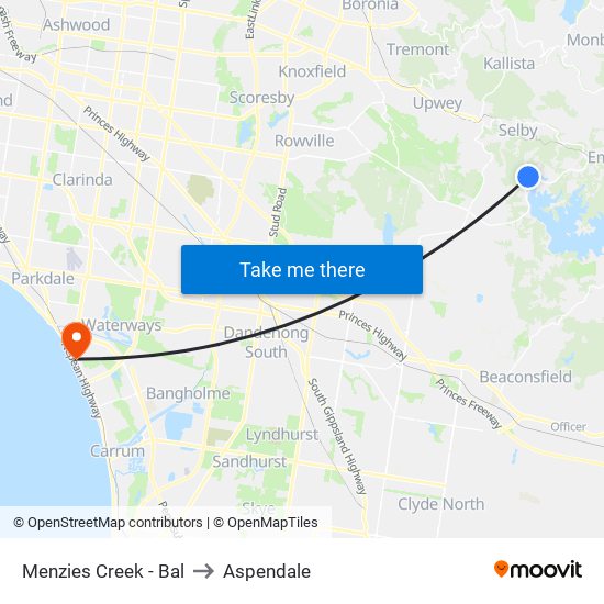 Menzies Creek - Bal to Aspendale map