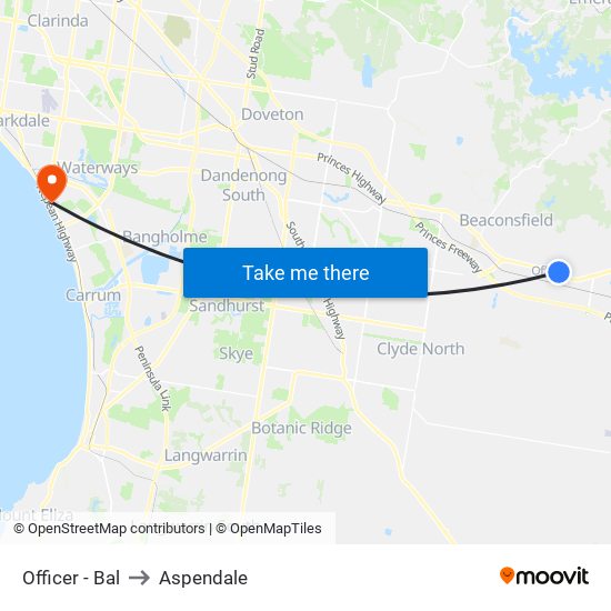 Officer - Bal to Aspendale map