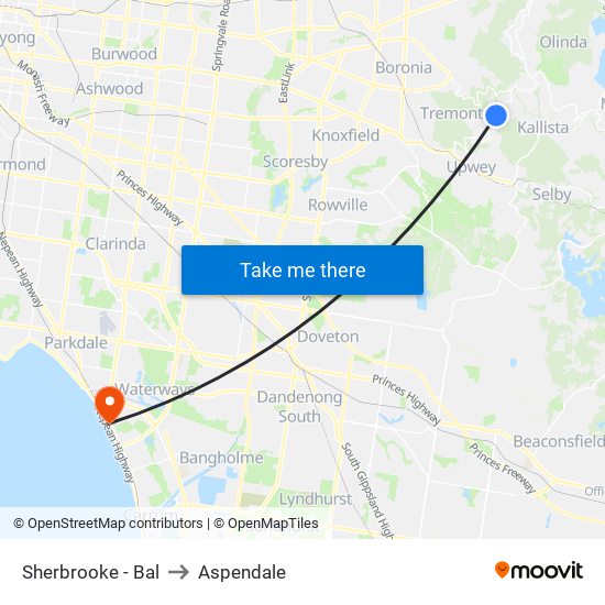 Sherbrooke - Bal to Aspendale map