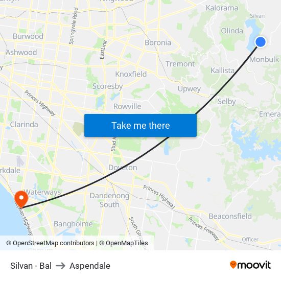 Silvan - Bal to Aspendale map