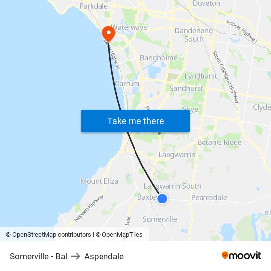 Somerville - Bal to Aspendale map