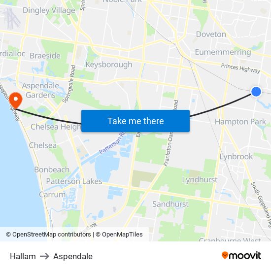 Hallam to Aspendale map