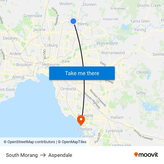 South Morang to Aspendale map