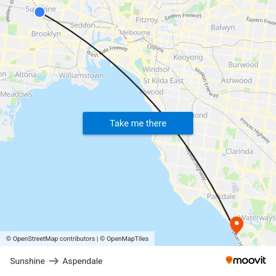 Sunshine to Aspendale map