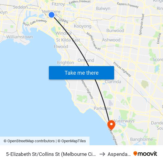 5-Elizabeth St/Collins St (Melbourne City) to Aspendale map