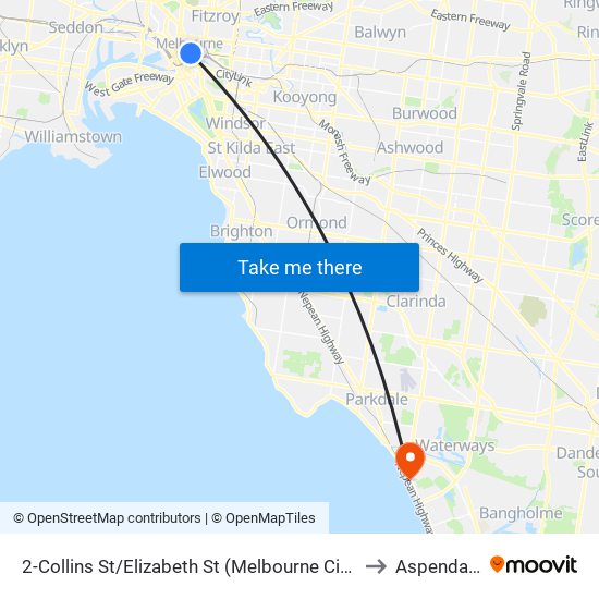 2-Collins St/Elizabeth St (Melbourne City) to Aspendale map