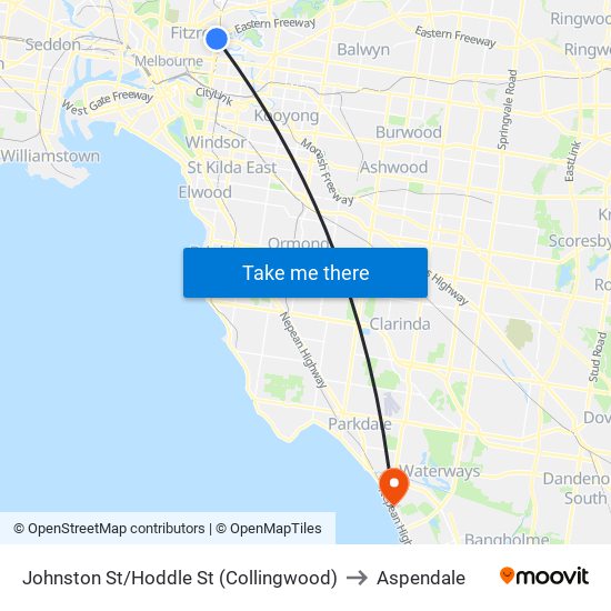 Johnston St/Hoddle St (Collingwood) to Aspendale map