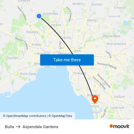 Bulla to Aspendale Gardens map