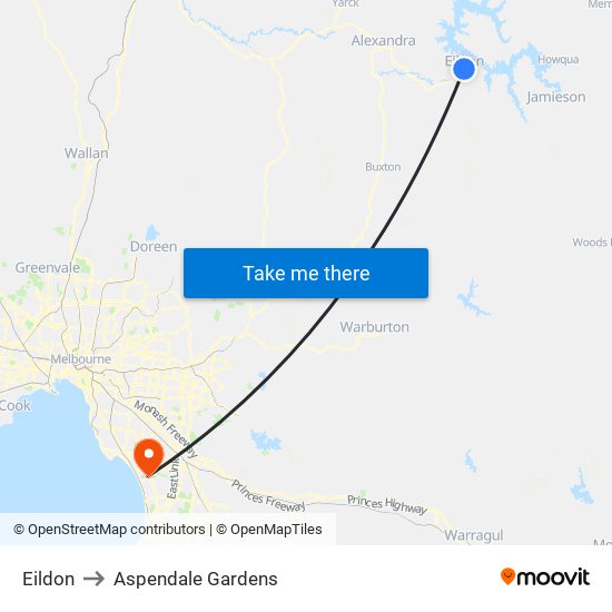 Eildon to Aspendale Gardens map