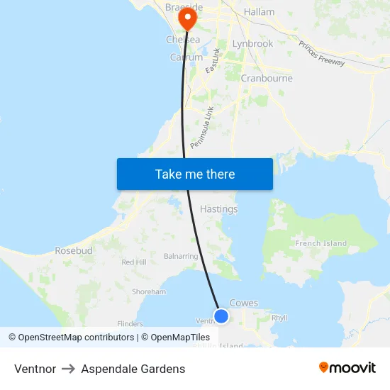 Ventnor to Aspendale Gardens map