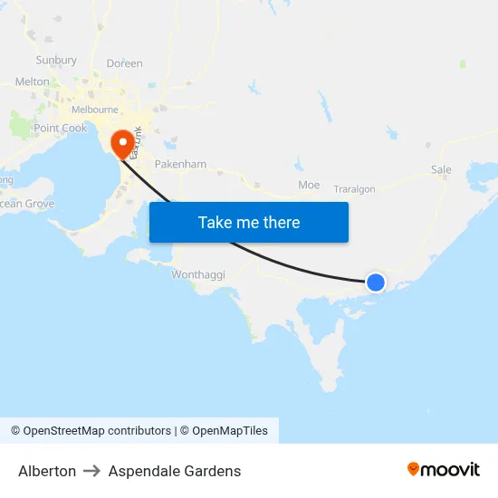 Alberton to Aspendale Gardens map