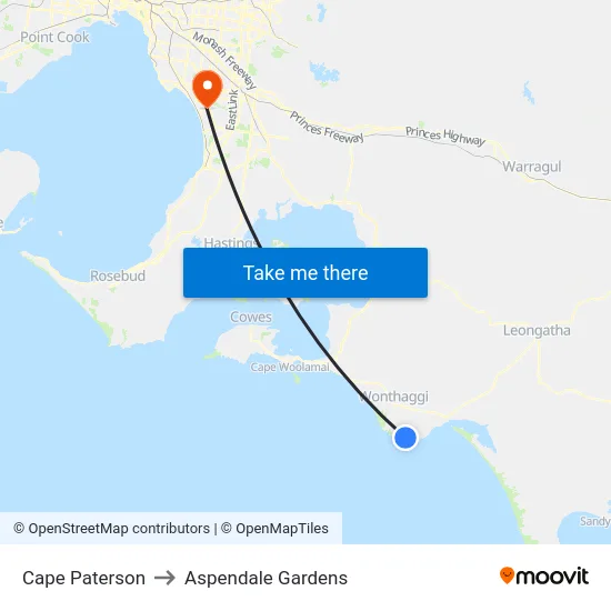 Cape Paterson to Aspendale Gardens map