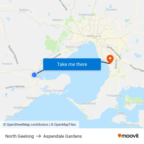 North Geelong to Aspendale Gardens map