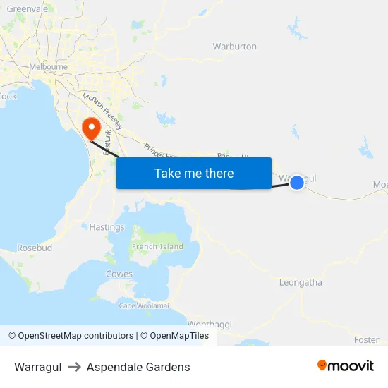 Warragul to Aspendale Gardens map