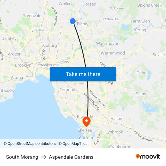 South Morang to Aspendale Gardens map