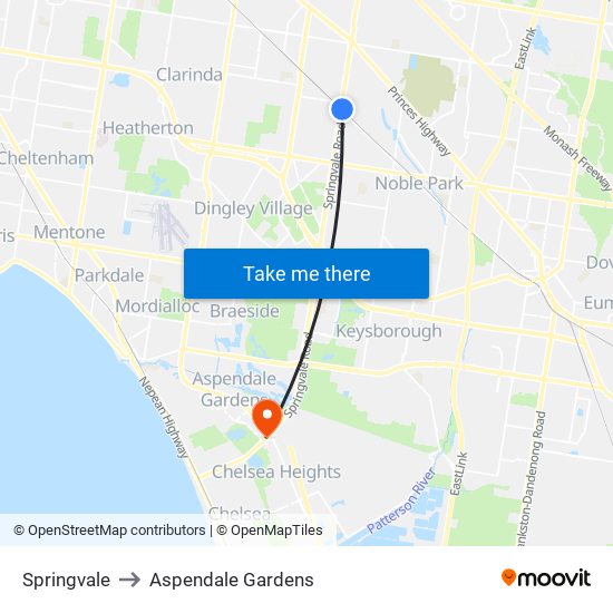 Springvale to Aspendale Gardens map