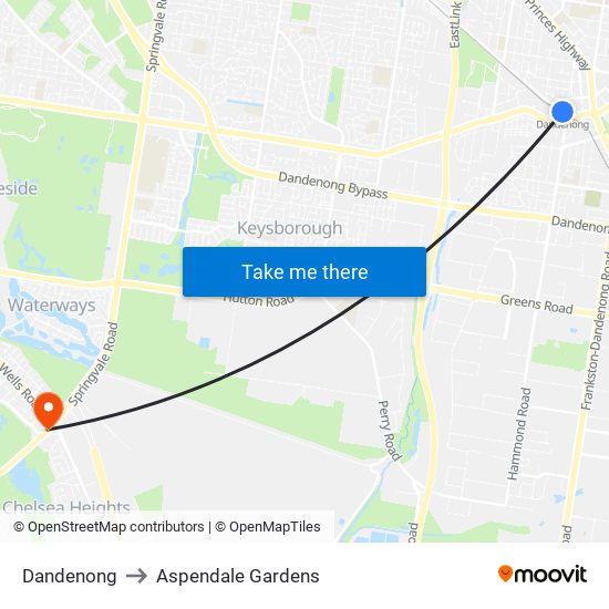 Dandenong to Aspendale Gardens map