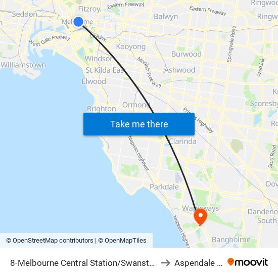 8-Melbourne Central Station/Swanston St (Melbourne City) to Aspendale Gardens map