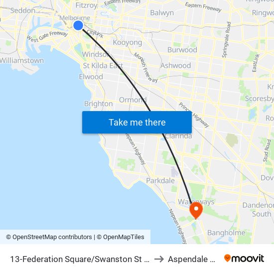 13-Federation Square/Swanston St (Melbourne City) to Aspendale Gardens map