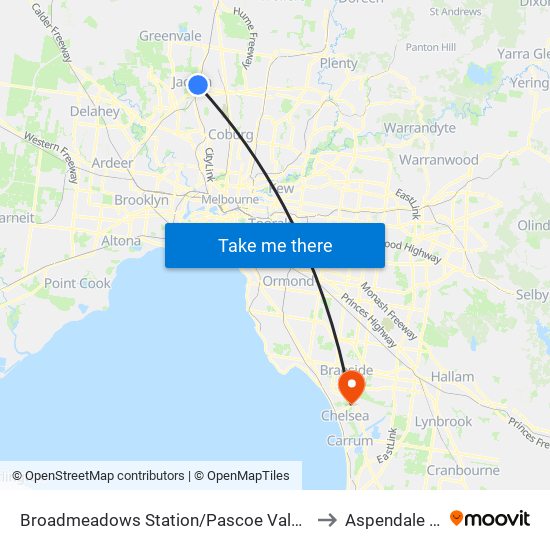 Broadmeadows Station/Pascoe Vale Rd (Broadmeadows) to Aspendale Gardens map